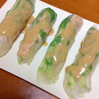 豆苗もやしツナ缶生春巻き